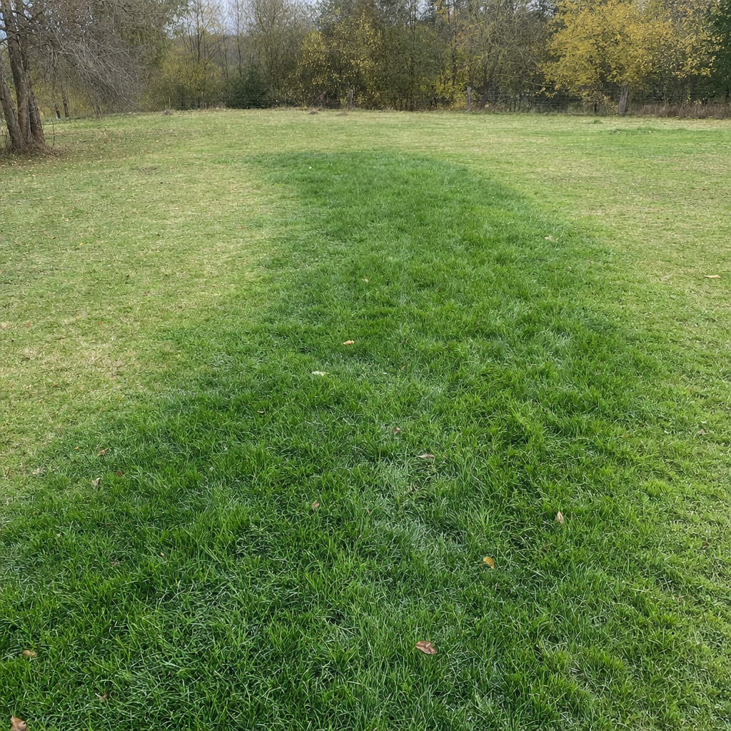 A soggy, unusually green patch of lawn over the drain field of a Amherst home, a sign the septic tank needs pumping